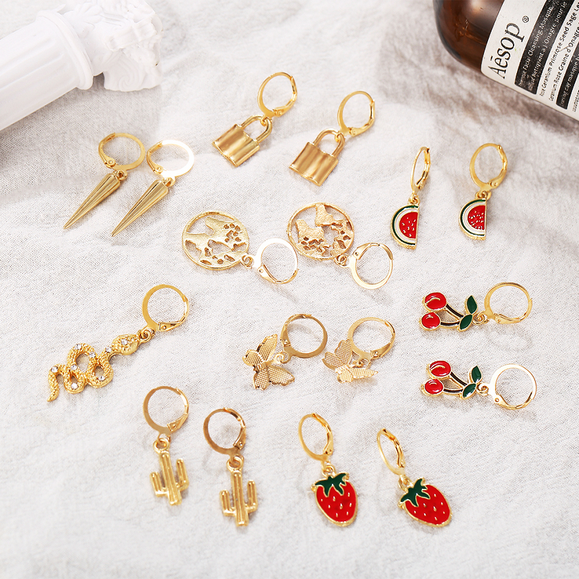 1 Set Cute Commute Korean Style Cherry Strawberry Snake Enamel Plating Inlay Alloy Artificial Gemstones Artificial Crystal Artificial Diamond Gold Plated Silver Plated Drop Earrings display picture 6