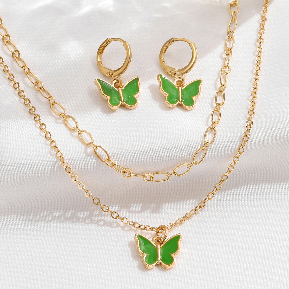Ig Style Sweet Butterfly Alloy Enamel Plating Gold Plated Women's Jewelry Set display picture 4