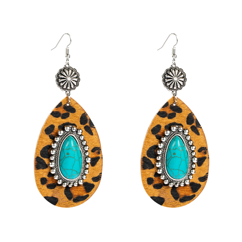 1 Pair Elegant Luxurious Water Droplets Leopard Plating Inlay Alloy Turquoise Gold Plated Drop Earrings display picture 8