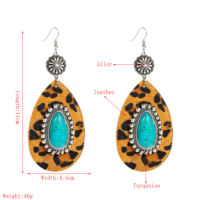 1 Pair Elegant Luxurious Water Droplets Leopard Plating Inlay Alloy Turquoise Gold Plated Drop Earrings display picture 1