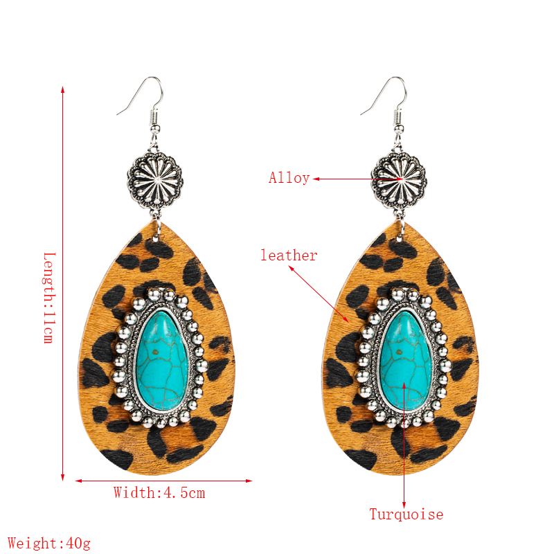 1 Paire Élégant Luxueux Les Gouttelettes D'eau Léopard Placage Incruster Alliage Turquoise Plaqué Or Boucles D'oreilles display picture 1