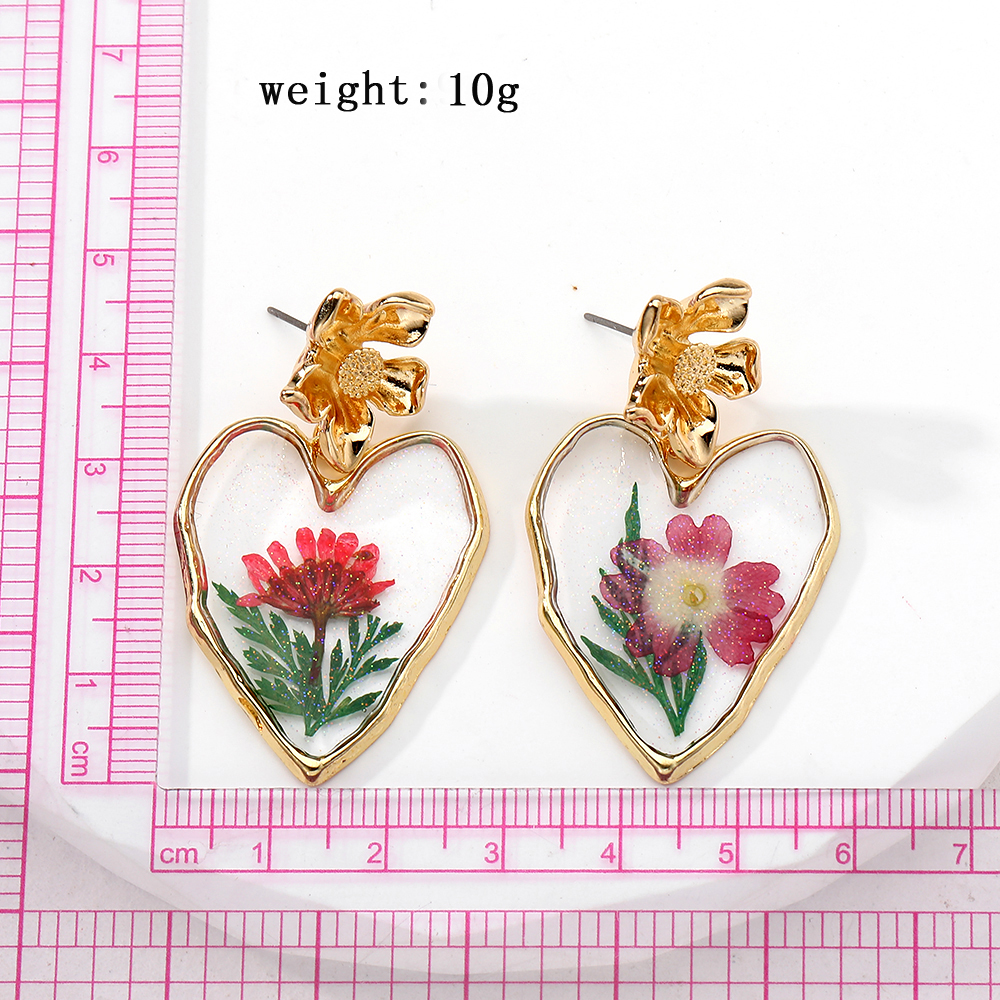 1 Pair Vacation Sweet Heart Shape Flower Resin Drop Earrings display picture 5