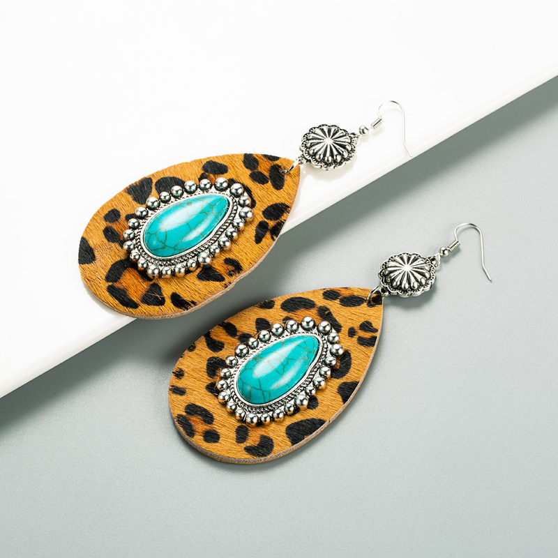 1 Pair Elegant Luxurious Water Droplets Leopard Plating Inlay Alloy Turquoise Gold Plated Drop Earrings display picture 4