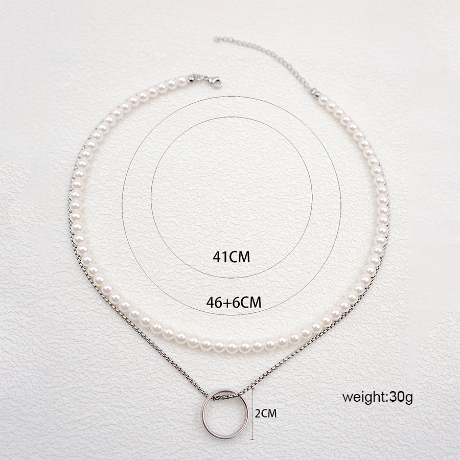 Casual Hip-hop Simple Style Circle Titanium Steel Pearl Double Layer Necklaces display picture 5