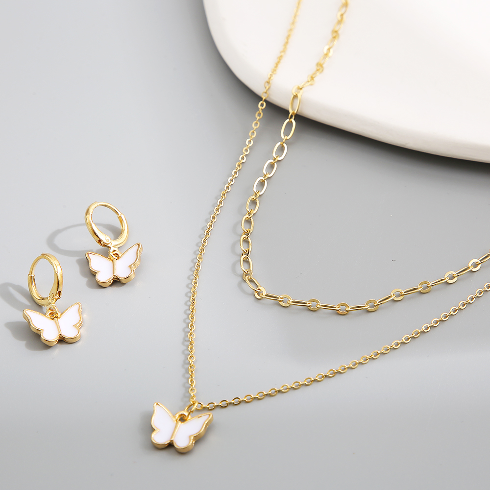 Ig Style Sweet Butterfly Alloy Enamel Plating Gold Plated Women's Jewelry Set display picture 2