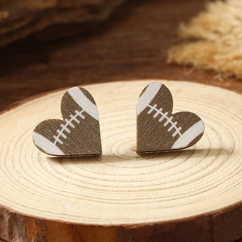 1 Pair Cute Heart Shape Wood Silver Plated Ear Studs display picture 30