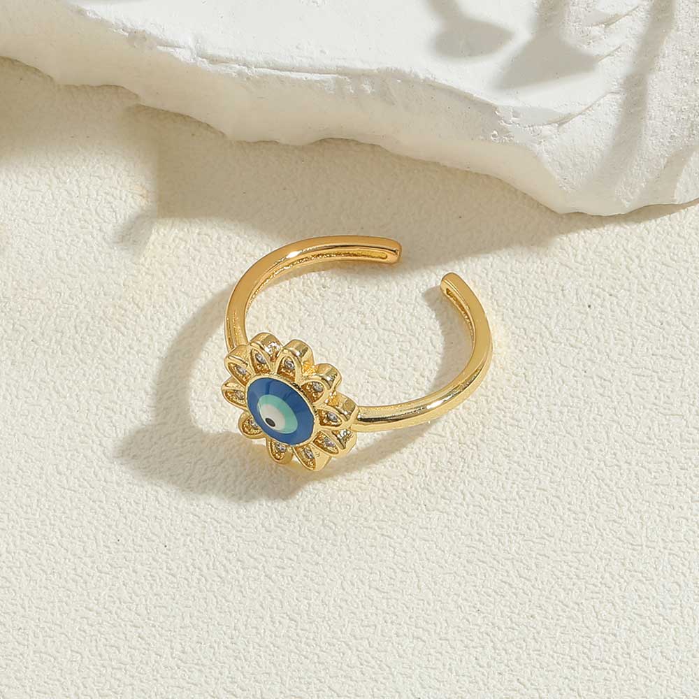 Vintage Style Simple Style Devil's Eye Copper Enamel Plating Inlay Zircon 14k Gold Plated Open Rings display picture 3