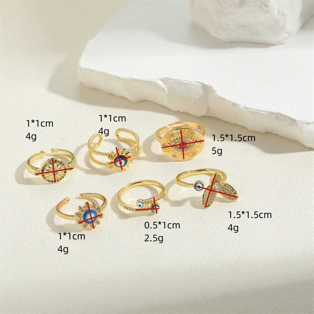 Vintage Style Simple Style Devil's Eye Copper Enamel Plating Inlay Zircon 14k Gold Plated Open Rings display picture 6