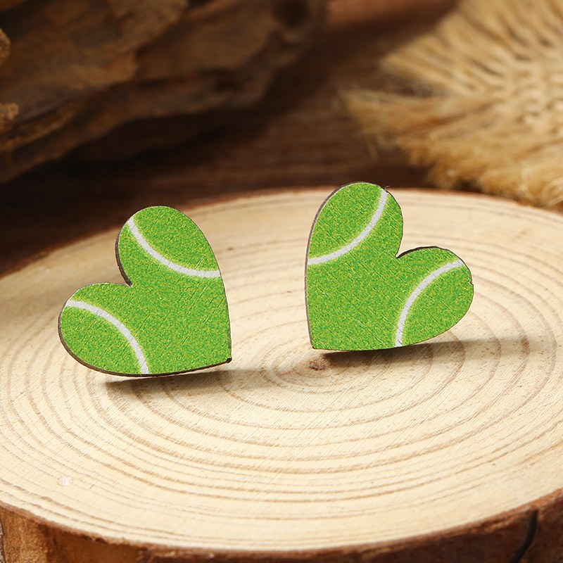 1 Pair Cute Heart Shape Wood Silver Plated Ear Studs display picture 25