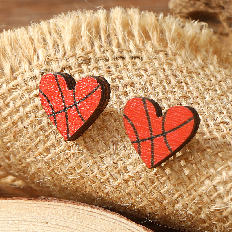 1 Pair Cute Heart Shape Wood Silver Plated Ear Studs display picture 2