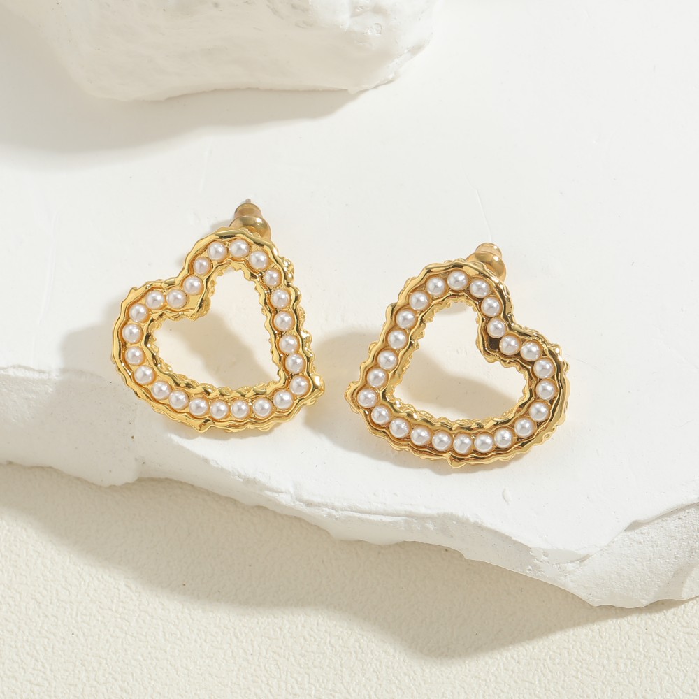 1 Pair Vintage Style Simple Style Geometric Heart Shape Copper Zircon 14k Gold Plated Drop Earrings Ear Studs display picture 1