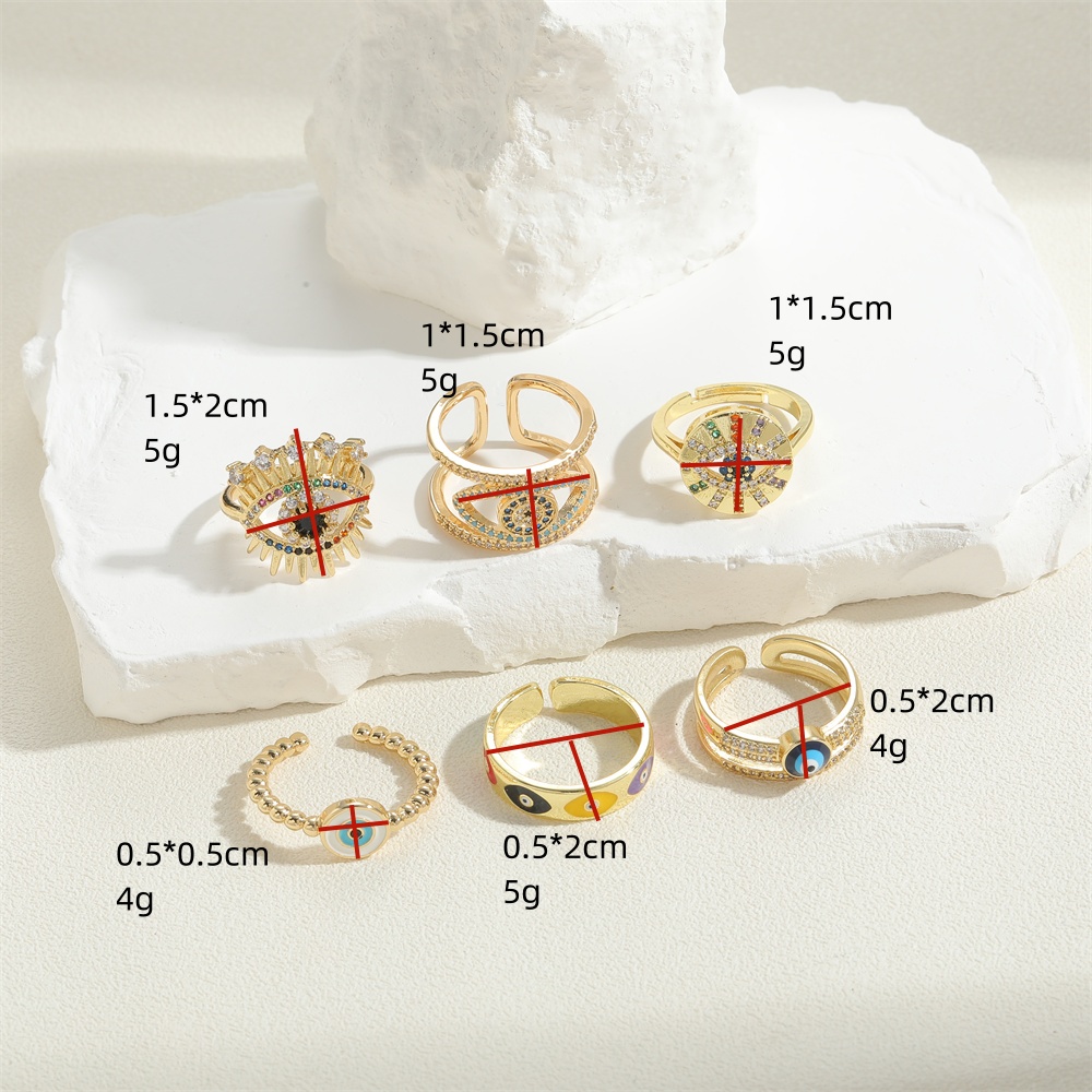 Vintage Style Simple Style Devil's Eye Copper Enamel Plating Inlay Zircon 14k Gold Plated Open Rings display picture 9