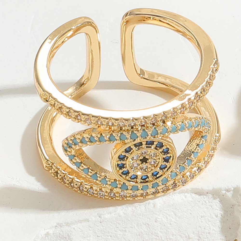 Vintage Style Simple Style Devil's Eye Copper Enamel Plating Inlay Zircon 14k Gold Plated Open Rings display picture 5