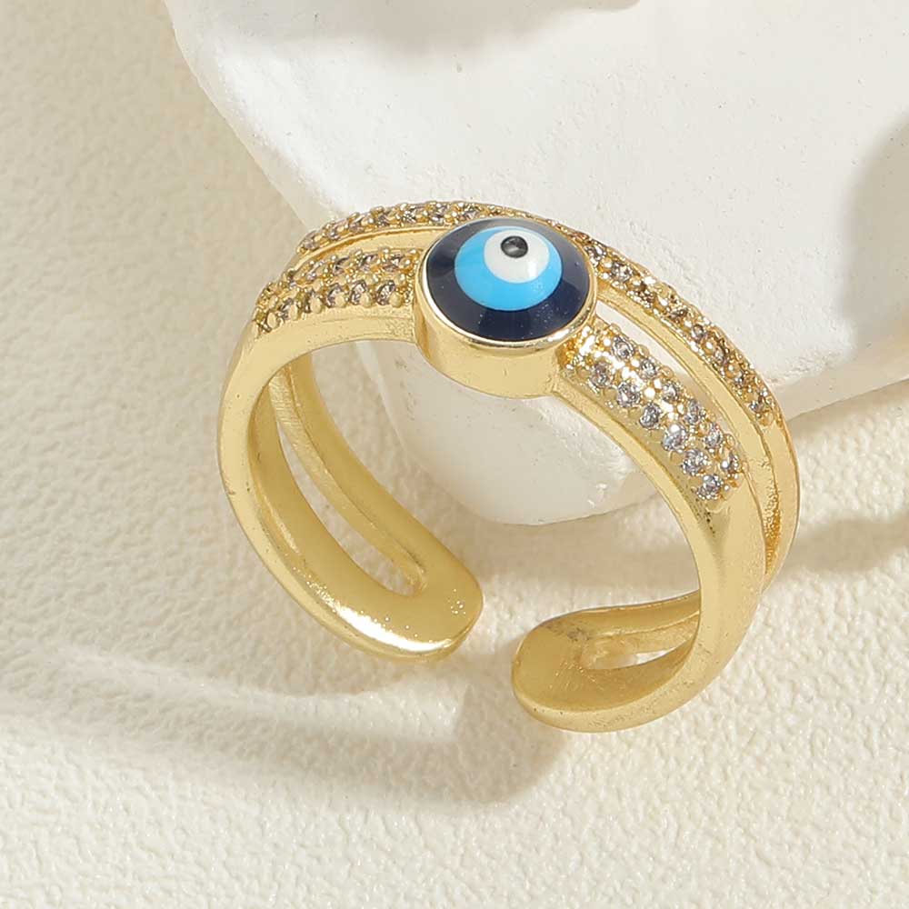 Vintage Style Simple Style Devil's Eye Copper Enamel Plating Inlay Zircon 14k Gold Plated Open Rings display picture 3