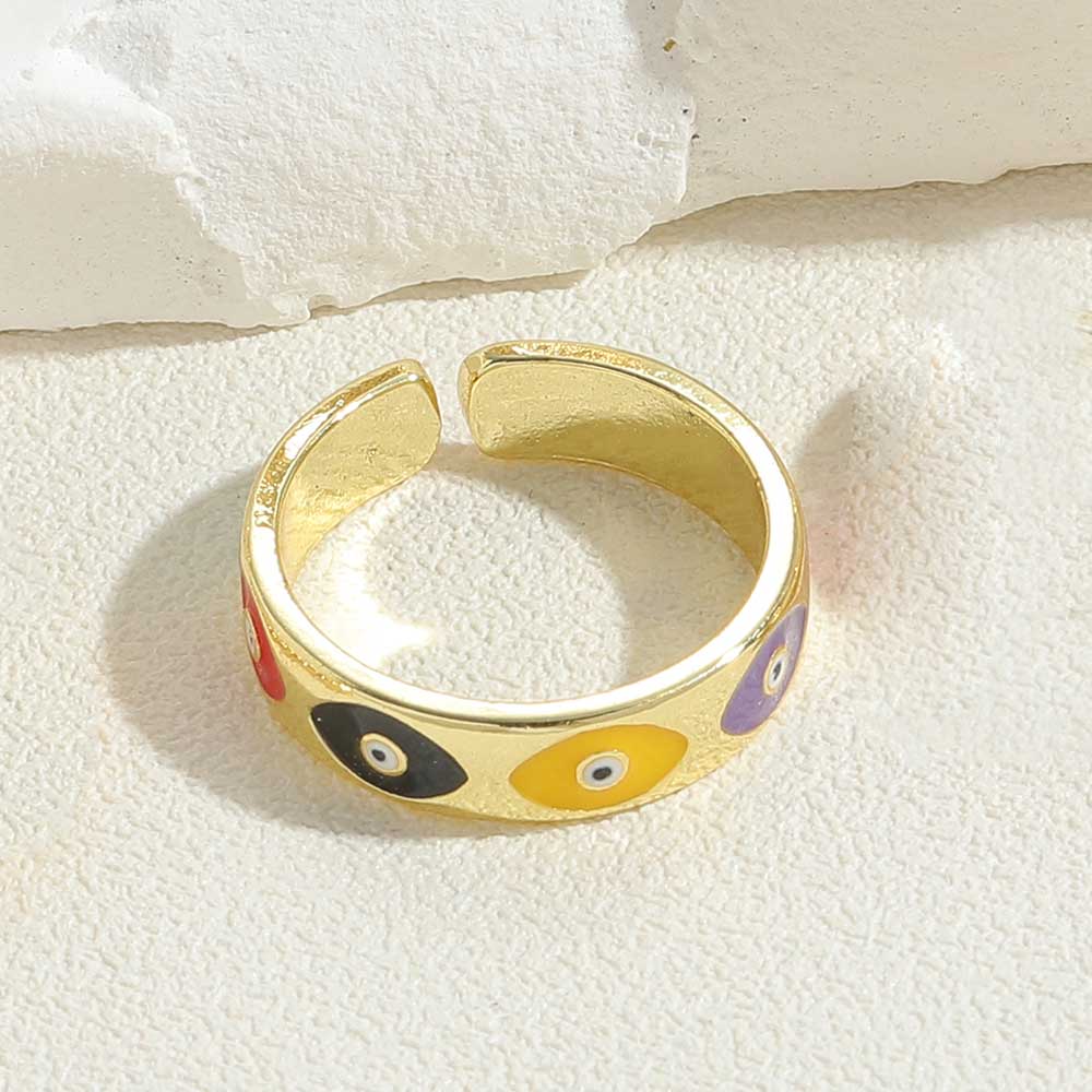Vintage Style Simple Style Devil's Eye Copper Enamel Plating Inlay Zircon 14k Gold Plated Open Rings display picture 4