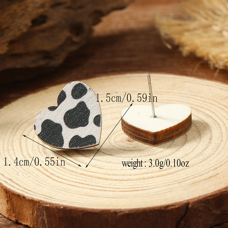 1 Pair Cute Heart Shape Wood Silver Plated Ear Studs display picture 20