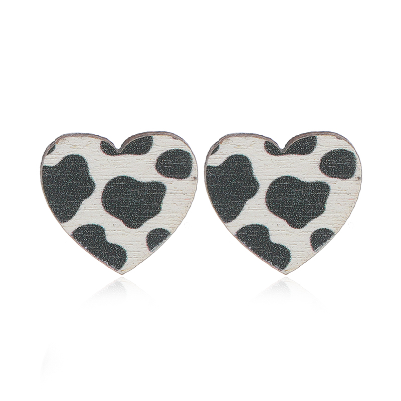 1 Pair Cute Heart Shape Wood Silver Plated Ear Studs display picture 22