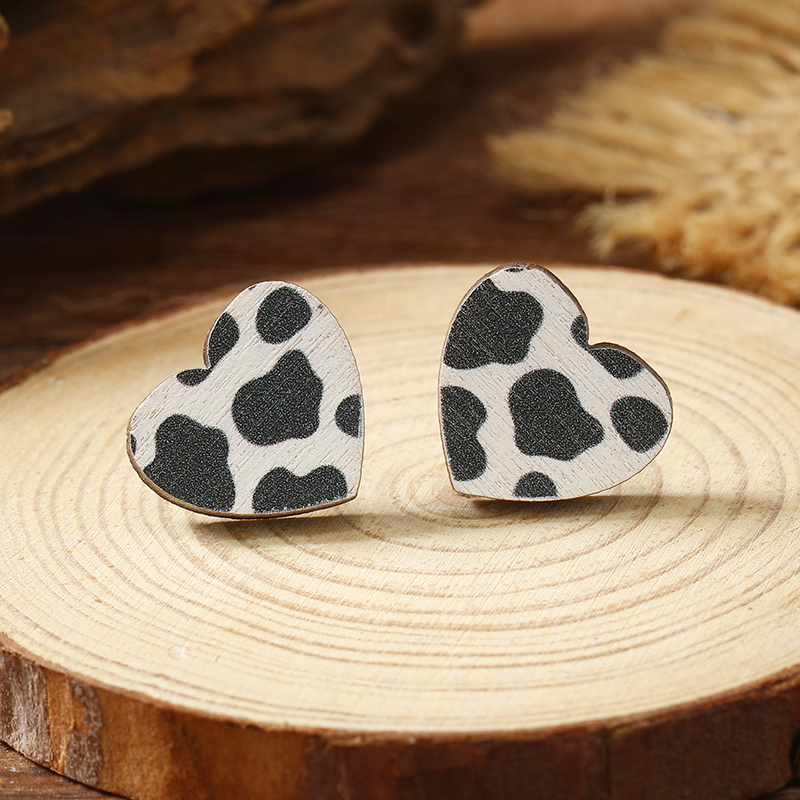 1 Pair Cute Heart Shape Wood Silver Plated Ear Studs display picture 24