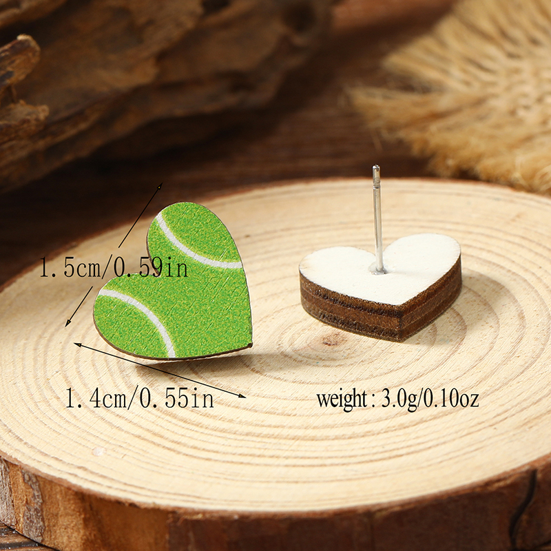 1 Pair Cute Heart Shape Wood Silver Plated Ear Studs display picture 26