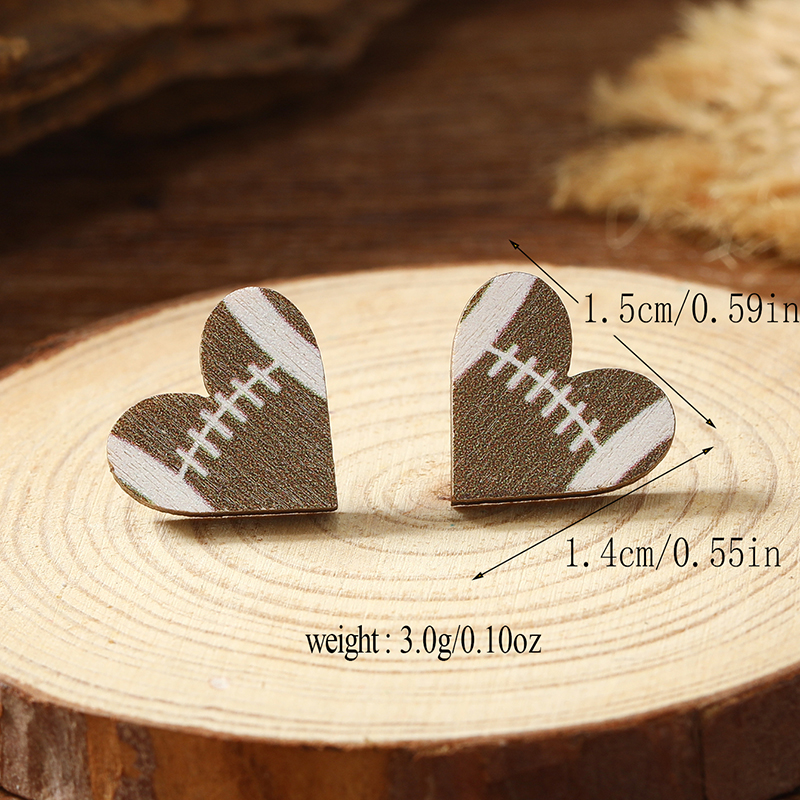1 Pair Cute Heart Shape Wood Silver Plated Ear Studs display picture 31