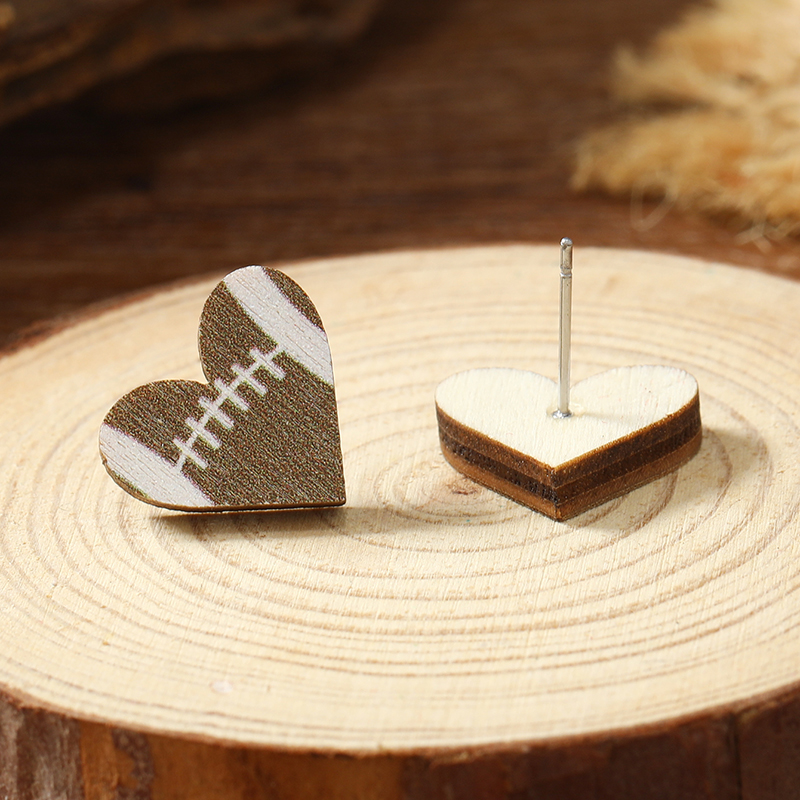 1 Pair Cute Heart Shape Wood Silver Plated Ear Studs display picture 33