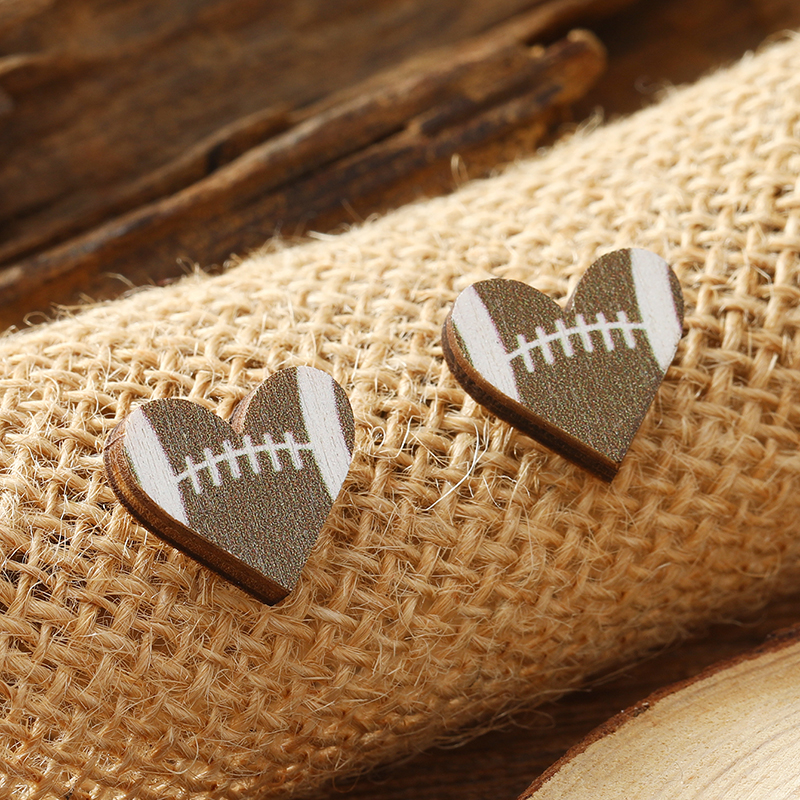 1 Pair Cute Heart Shape Wood Silver Plated Ear Studs display picture 34