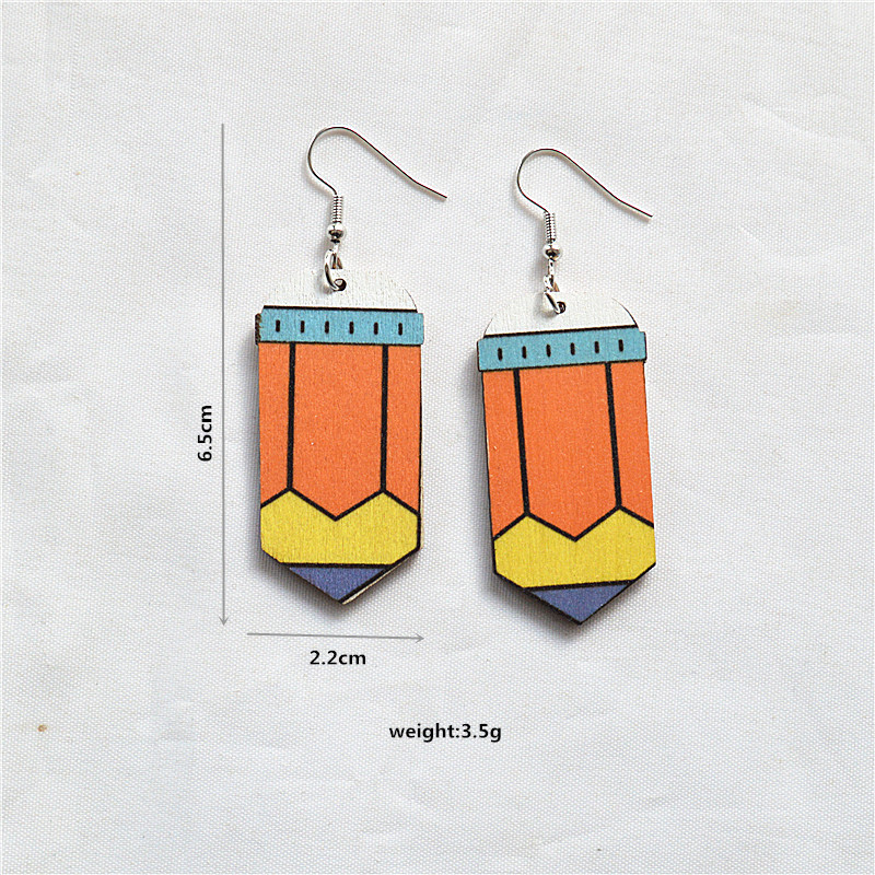 1 Pair Cartoon Style Book Wood Metal Drop Earrings display picture 5