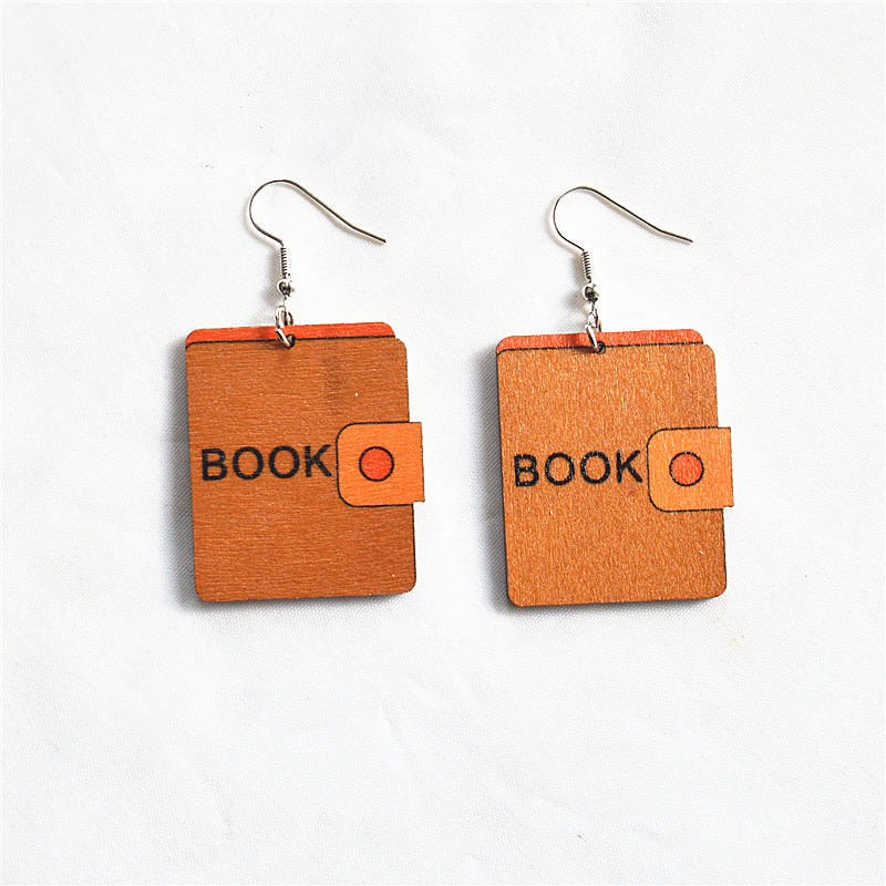 1 Pair Cartoon Style Book Wood Metal Drop Earrings display picture 6