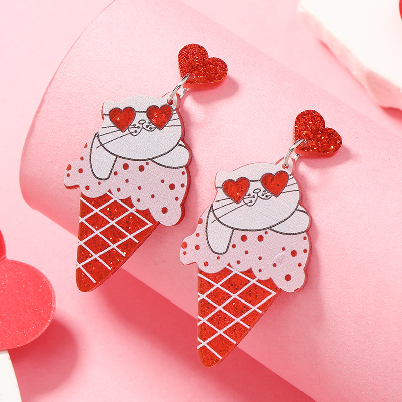 1 Pair Cute Ice Cream Car Heart Shape Painted Arylic Silver Plated Drop Earrings display picture 6