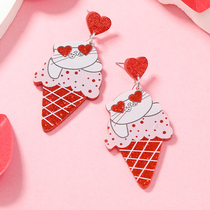 1 Pair Cute Ice Cream Car Heart Shape Painted Arylic Silver Plated Drop Earrings display picture 7