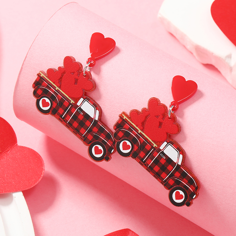 1 Pair Cute Ice Cream Car Heart Shape Painted Arylic Silver Plated Drop Earrings display picture 1