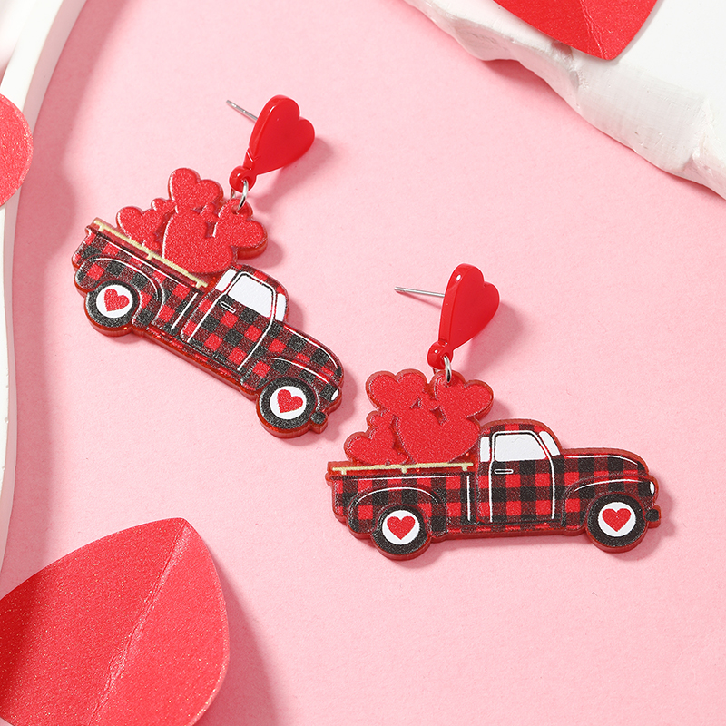 1 Pair Cute Ice Cream Car Heart Shape Painted Arylic Silver Plated Drop Earrings display picture 3