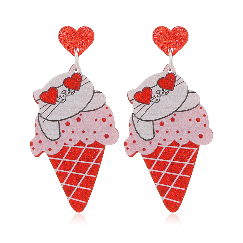 1 Pair Cute Ice Cream Car Heart Shape Painted Arylic Silver Plated Drop Earrings display picture 8