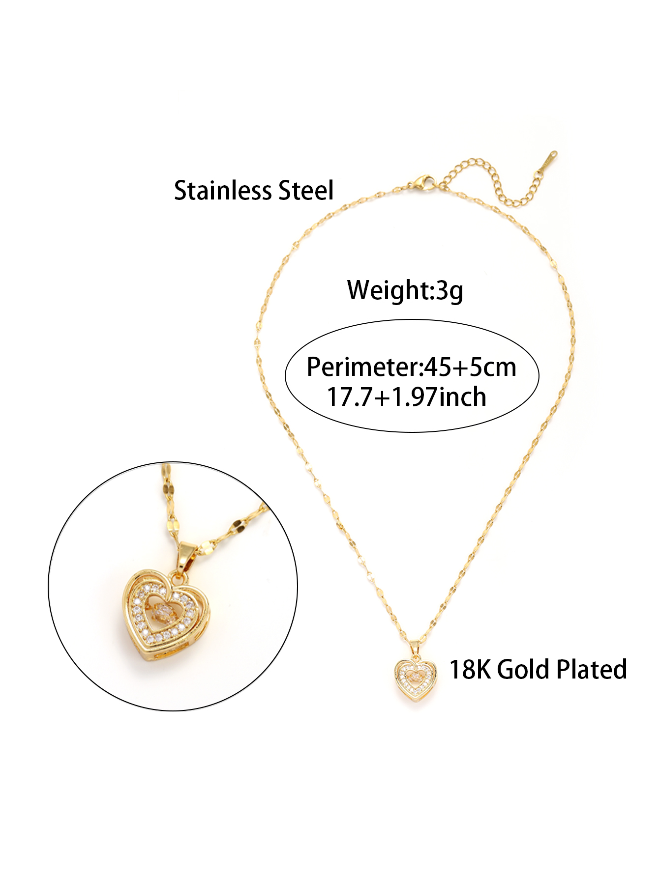 Elegant Simple Style Heart Shape Stainless Steel Plating Zircon 18k Gold Plated Pendant Necklace display picture 1