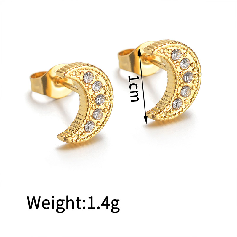 1 Pair Elegant Simple Style Moon Plating Inlay 304 Stainless Steel Rhinestones 18K Gold Plated Ear Studs display picture 5