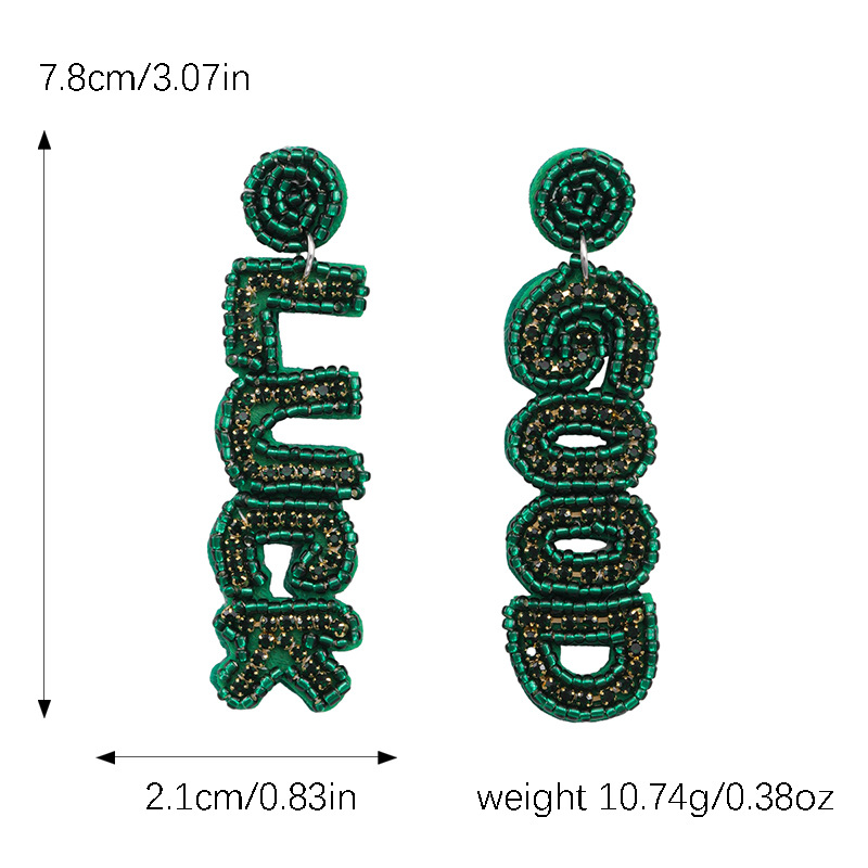 1 Pair Cute Handmade Simple Style Shamrock Letter Beaded Handmade Braid Seed Bead Drop Earrings display picture 2