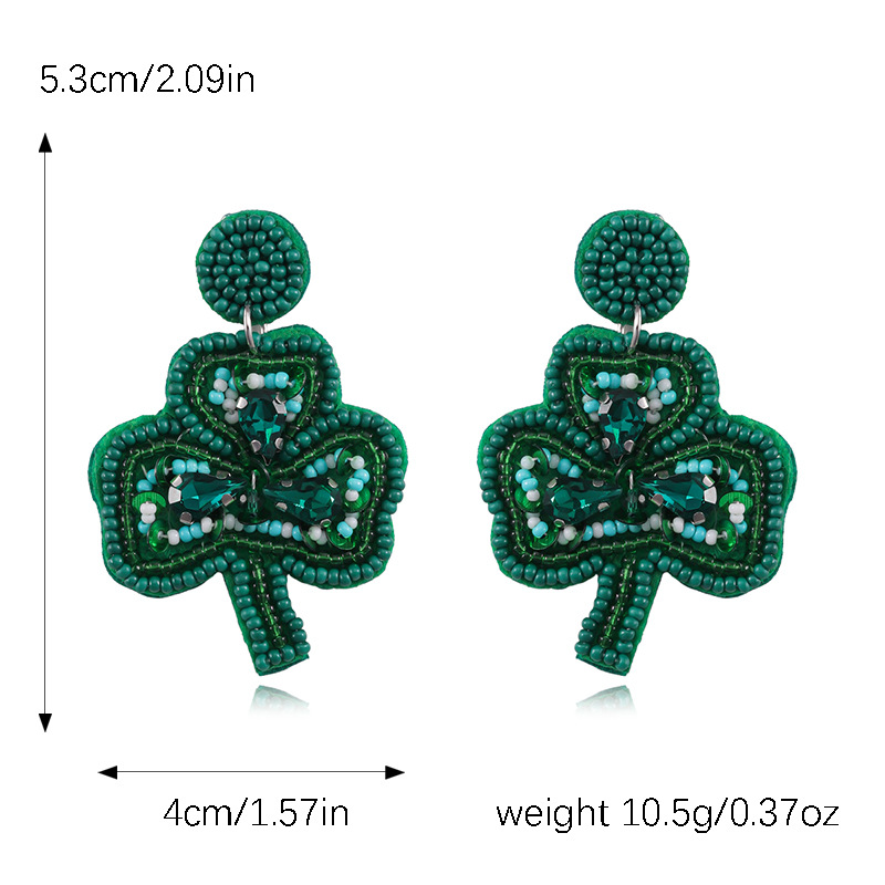 1 Pair Cute Handmade Simple Style Shamrock Letter Beaded Handmade Braid Seed Bead Drop Earrings display picture 1