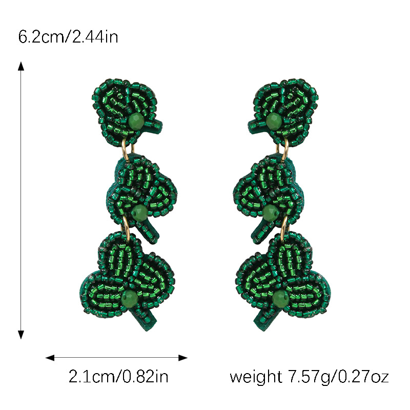 1 Pair Cute Handmade Simple Style Shamrock Letter Beaded Handmade Braid Seed Bead Drop Earrings display picture 3