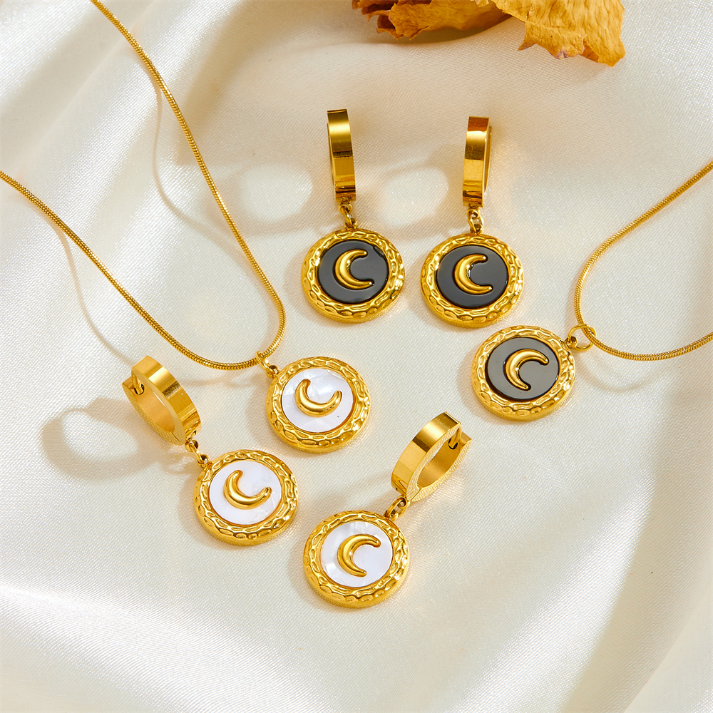 Titan Stahl 18 Karat Vergoldet Einfacher Stil Mond Acryl Ohrringe Halskette display picture 1