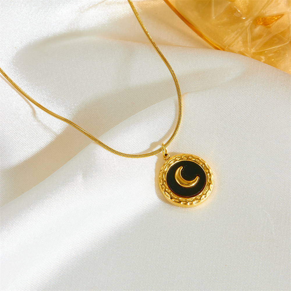 Titan Stahl 18 Karat Vergoldet Einfacher Stil Mond Acryl Ohrringe Halskette display picture 7