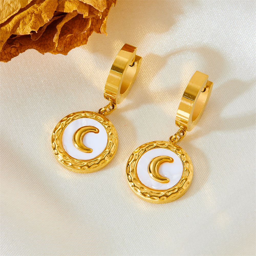 Titan Stahl 18 Karat Vergoldet Einfacher Stil Mond Acryl Ohrringe Halskette display picture 9