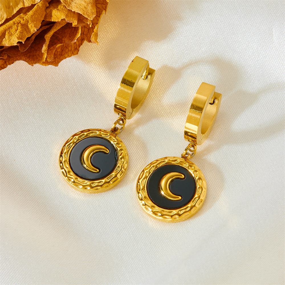 Acier Au Titane Plaqué Or 18K Style Simple Lune Acrylique Des Boucles D'Oreilles Collier display picture 8