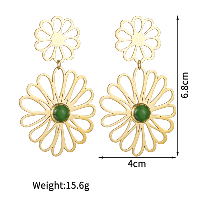 1 Pair Elegant Simple Style Flower Plating 304 Stainless Steel Glass Stone 18K Gold Plated Drop Earrings display picture 6