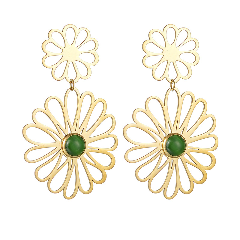 1 Pair Elegant Simple Style Flower Plating 304 Stainless Steel Glass Stone 18K Gold Plated Drop Earrings display picture 5