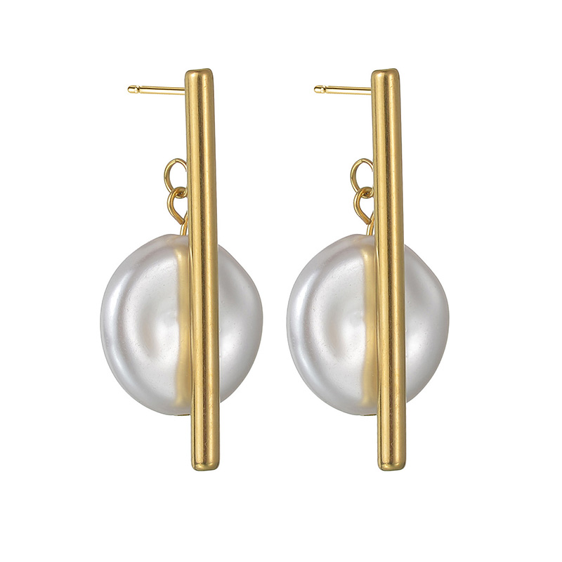 1 Pair Elegant Simple Style Geometric Plating 304 Stainless Steel Imitation Pearl 18K Gold Plated Drop Earrings display picture 5