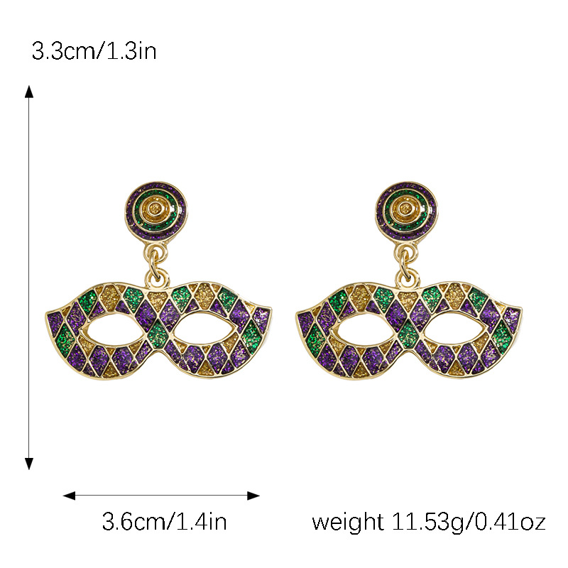 1 Pair Cute Vintage Style Heart Shape Crown Mask Epoxy Plating Alloy Drop Earrings display picture 3