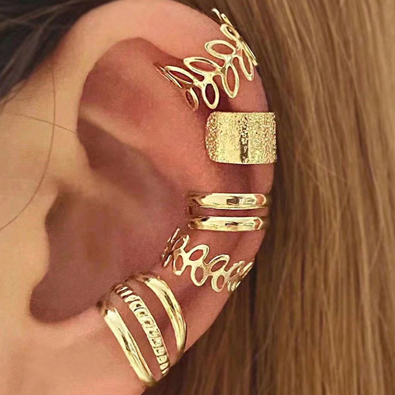 5 Pieces Casual Elegant Leaf Hollow Out Alloy Alloy 14k Gold Plated Ear Cuffs display picture 3