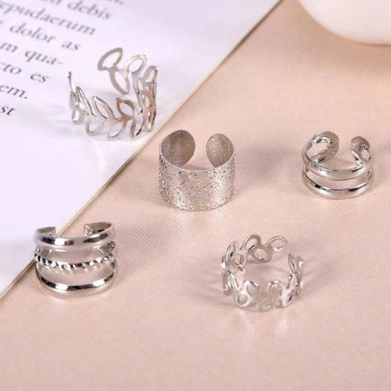 5 Pieces Casual Elegant Leaf Hollow Out Alloy Alloy 14k Gold Plated Ear Cuffs display picture 4