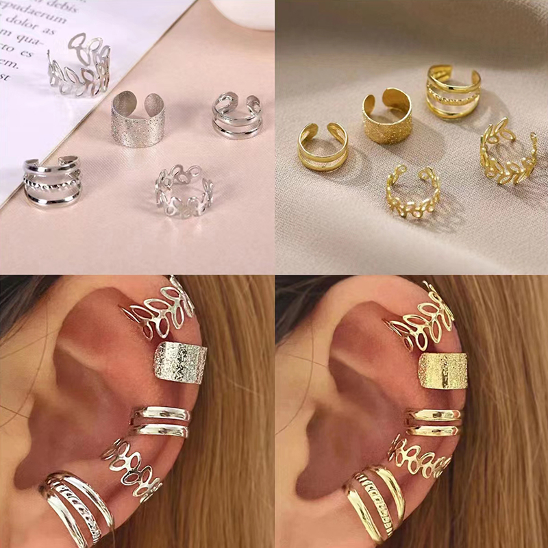 5 Pieces Casual Elegant Leaf Hollow Out Alloy Alloy 14k Gold Plated Ear Cuffs display picture 1