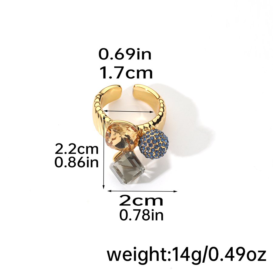 Shiny Geometric Artificial Crystal Copper Inlay Artificial Crystal Rhinestones Zircon Open Rings display picture 3